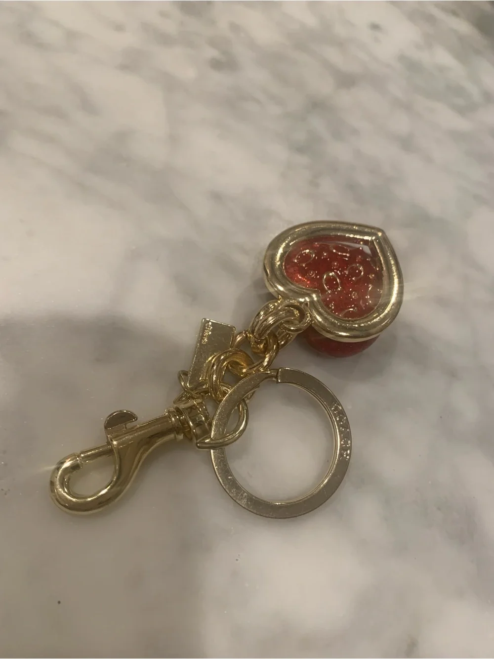 Coach Gold Heart Keychain with Red Glass Heart Charm